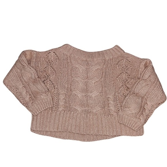 Windsor Pink Cable Knit Cropped Sweater Mock Neck Long Sleeve Women Small D22 - Picture 3 of 4